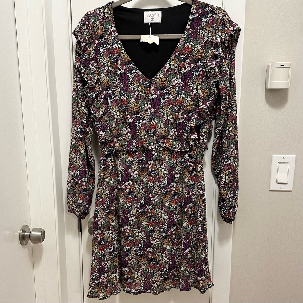 Compania Fantastica Multicolor Small Floral Print Casual Long Slv Dress S Spain